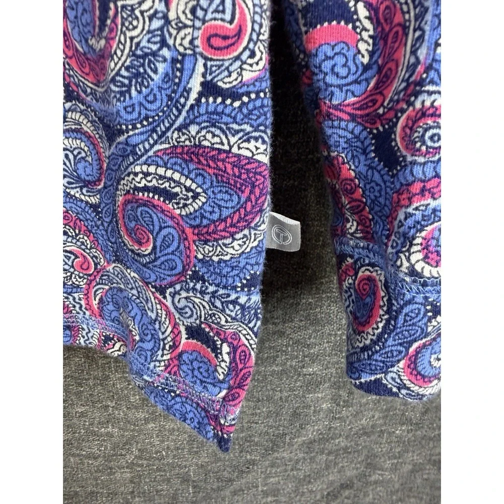 T by Talbots Pink Blue Paisley 3 Button V Neck Long Sleeve Pullover Top L Collar